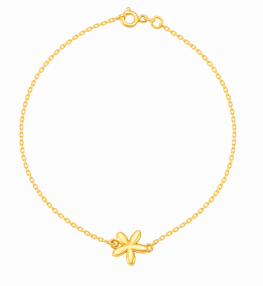 Yellow Gold Bracelet with one Flower, 14k,  6 1/2 to 7 1/2 Inches Adjustable