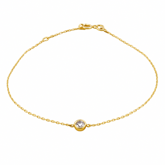 14K Yellow Gold Bracelet setting with one Cubic Zirconia 6 1/2 to 7 1/2" Adjustable