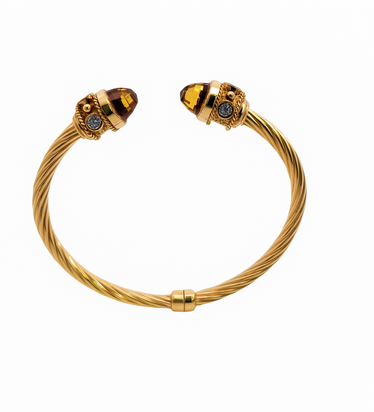Italian Yellow Gold Citrine and Amethyst Cable Cuff Bracelet. 14k, C: 5ct, A: 0.18ct