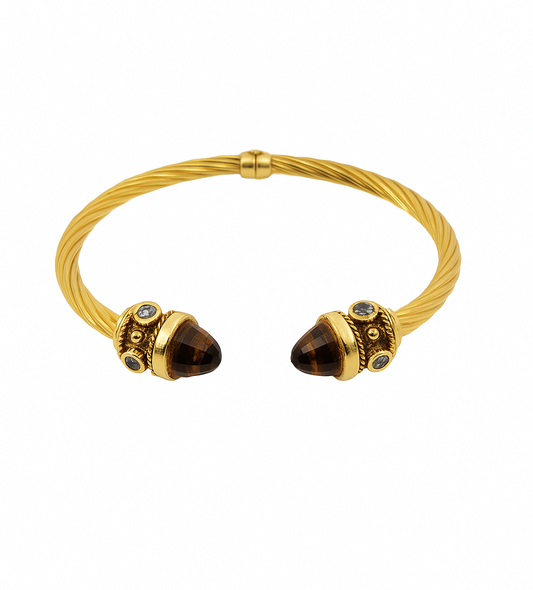 Italian Yellow Gold Citrine and Amethyst Cable Cuff Bracelet. 14k, C: 5ct, A: 0.18ct