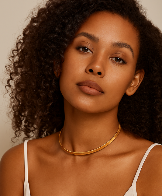 Yellow Gold Mesh Elastic Chocker Necklace 14k, 15 Inch