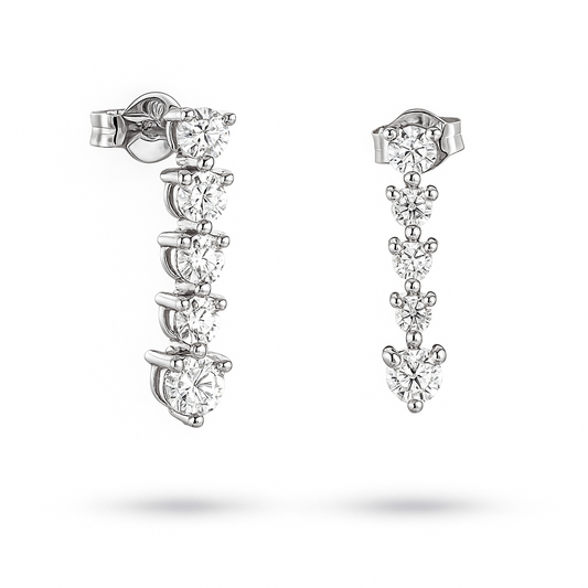White Gold Drop Earrings with Graduated Row of CZ, 14k,  2.5gr