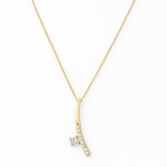Yellow Gold Neckalce with Curved Bar Pendant with CZ, 14k, 1.51gr, 16 inches