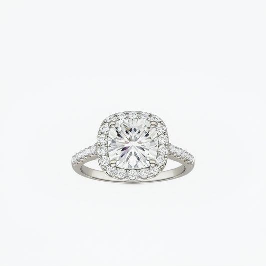 19K White Gold Halo Solitaire Lab/Natural Diamond Ring.