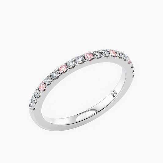 White Gold Natural White & Pink Diamond Band. 19k, P: 0.27ct, W: 0.3ct, TDW: 0.57, VS, EF