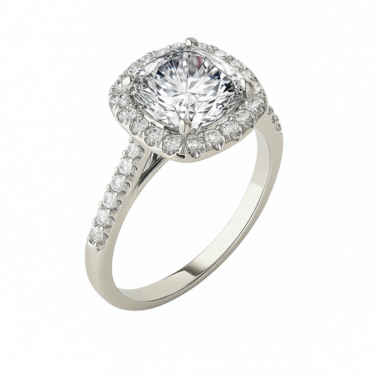 White Gold Halo Solitaire Lab/Natural Diamond Ring. 19k, Lab: 2.15, TDW: 3.15ct, DE, VS