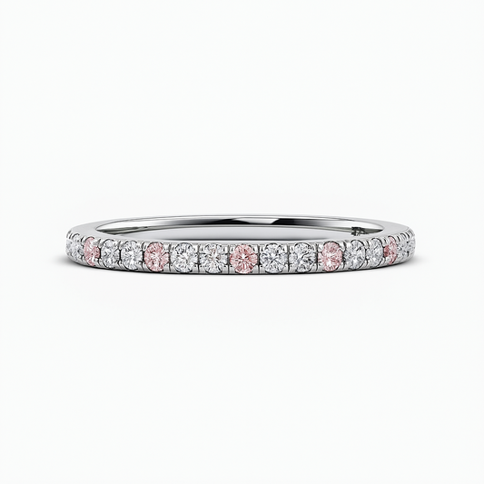 White Gold Natural White & Pink Diamond Band. 19k, P: 0.27ct, W: 0.3ct, TDW: 0.57, VS, EF