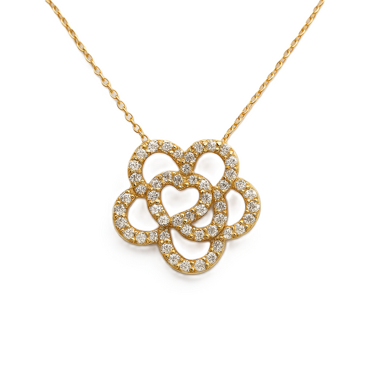 Yellow Gold Minimalist Diamond Necklace in Flower Style, 18k, TDW: 0.5ct, SI, GH