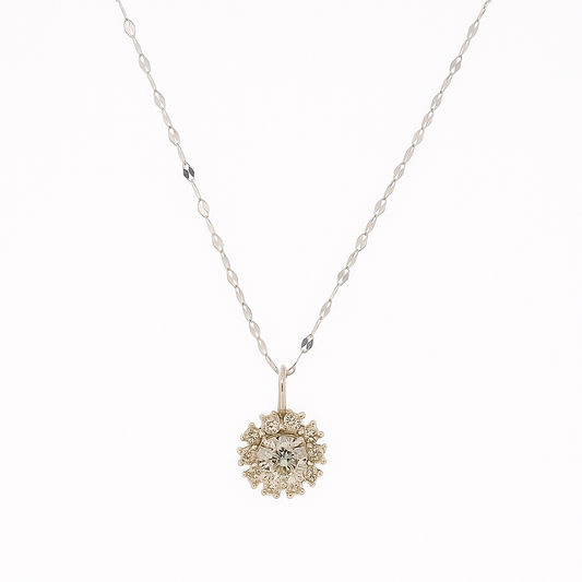 White Gold Halo pendent with chain, Setting with 0.5ct Diamonds, SI, I, 18k