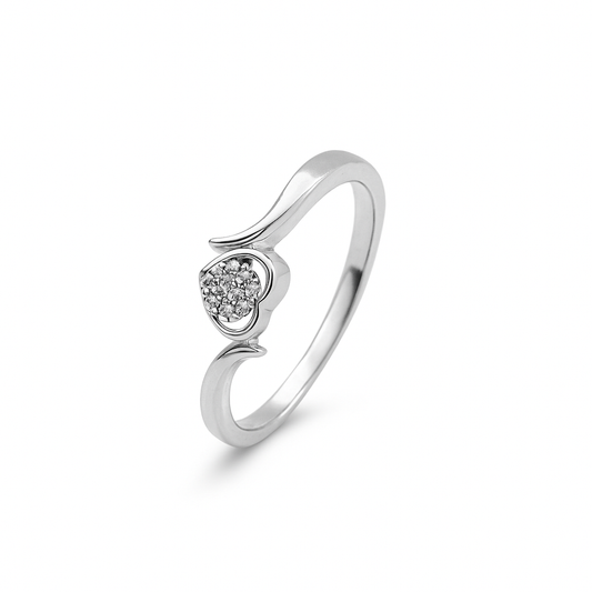 White Gold Heart Ring setting with Seven Diamonds, 10k, TDW: 0.07ct
