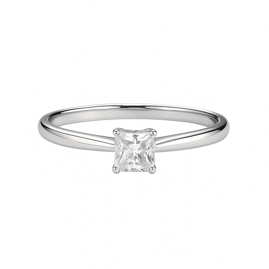White Gold Solitaire Princess Cut Diamond Ring, 14k, TDW: 0.39ct SI1 GH