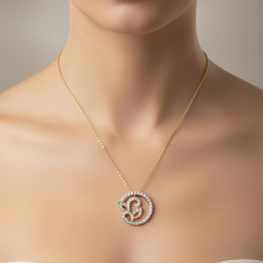 14K Two Tones Gold with Diamond Pendent Necklace, TDW: 0.8ct VS GH