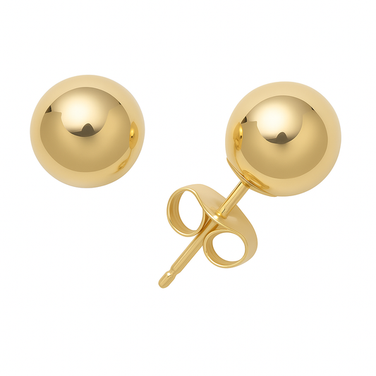 Yellow Gold Stud Earrings Ball Shape 14k