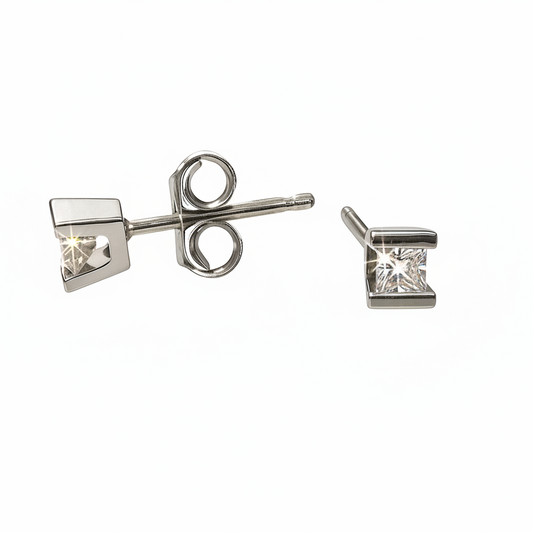 14K White Gold Solitaire Princess Cut Diamond Stud Earrings