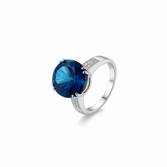 10K White Gold Oval Blue Topaz and Diamond Ring