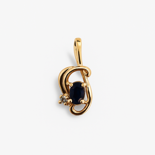 Yellow Gold Sapphire and Diamond Swirl Pendant, 10k