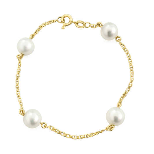 Yellow Gold Pearl Station Bracelet, 14k