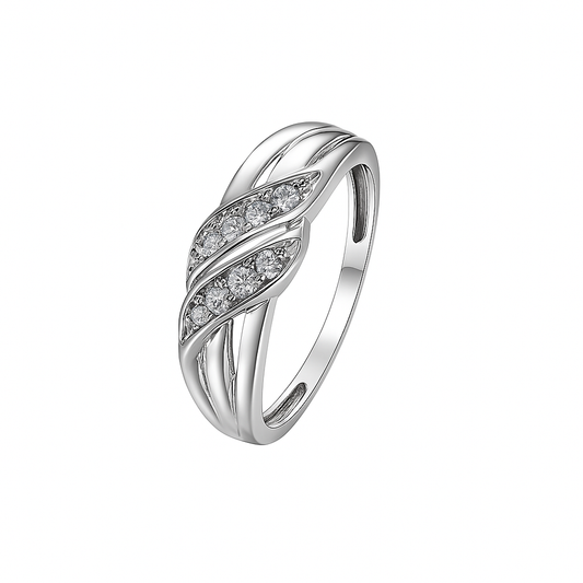10K White Gold Twisted Crossover Diamond Ring