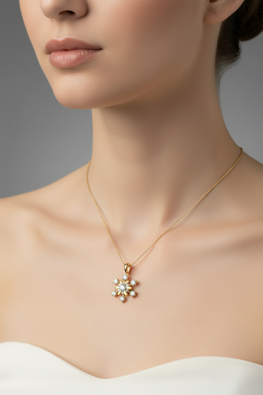 10K Yellow Gold Snowflake Diamond Pendant
