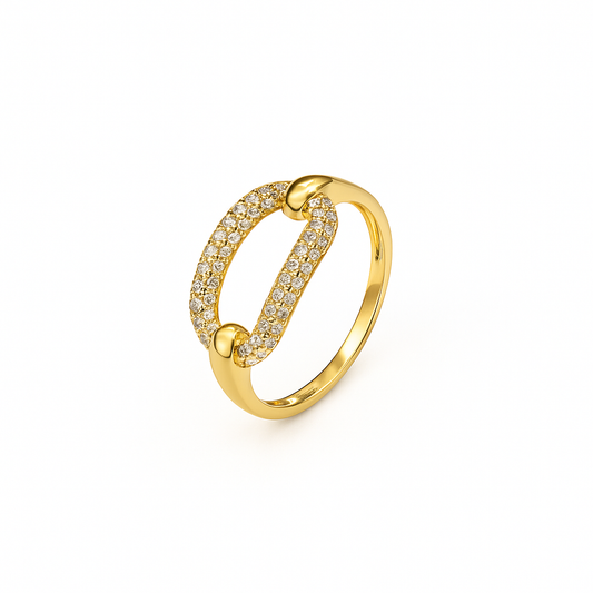 Yellow Gold Link ring with Diamond Pave, 18k, TDW: 0.48ct GH VSI