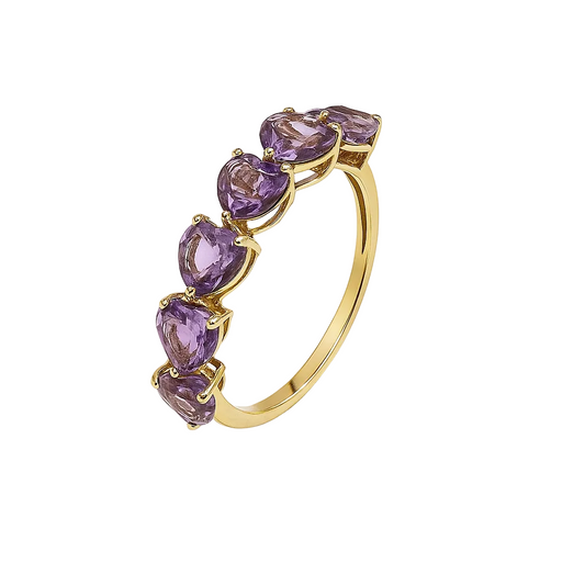 18K Yellow Gold Heart Shaped Amethyst Band Ring A: 2.50ct