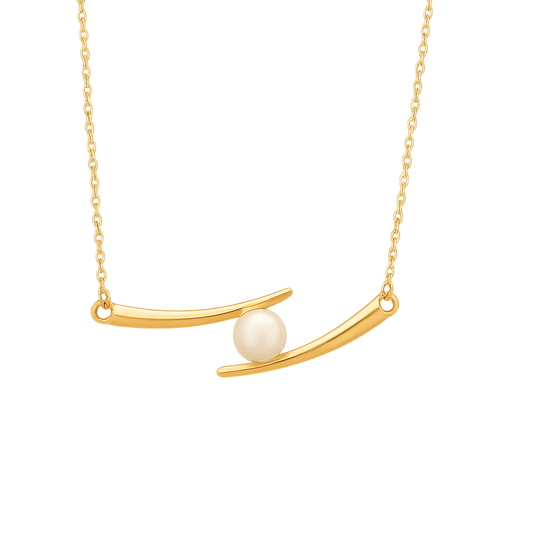 18K Yellow Gold Pearl Bar Necklace