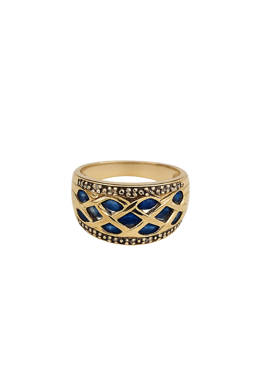 Vintage Yellow Gold Ring setting with 11 Sapphire, and 14 Diamonds, 10k, TDW: 0.1ct, S: 1.1ct