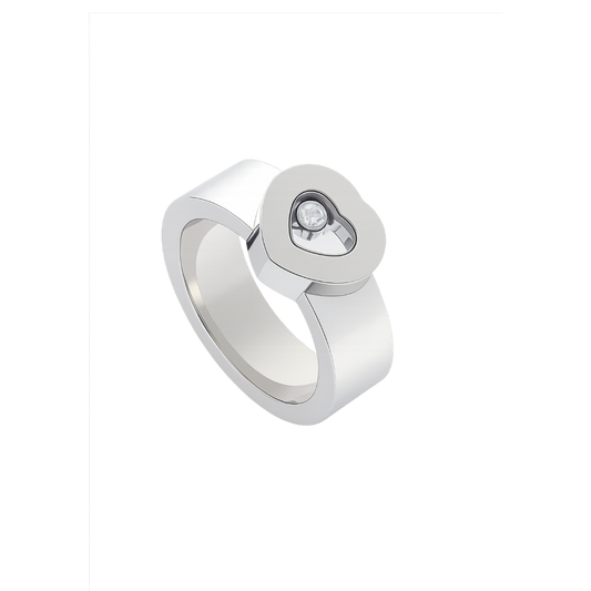 18K White Gold Chopard Happy Diamond Heart Ring TDW:0.05ct Resale