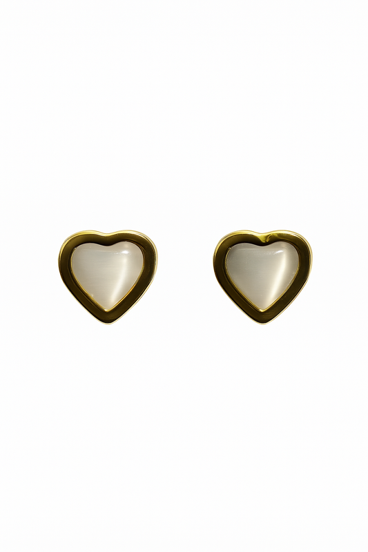 Yellow Gold Heart Shape With Cat Eye Moonstone Earrings, 18k,2.74gr