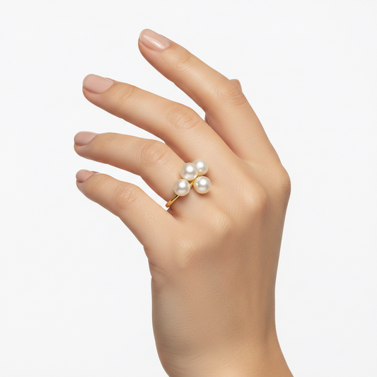 18K Yellow Gold With 4 Freshwater Pearl Ring