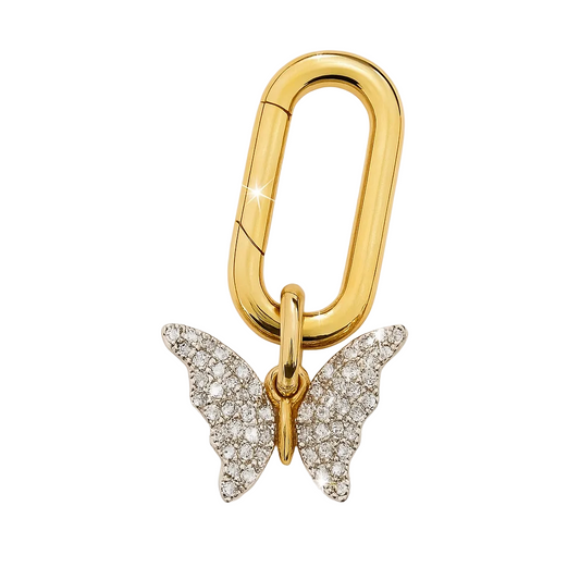 Yellow Gold Paperclip Lock Charm with Diamond Butterfly, 10k TDW:0.12 GH SI