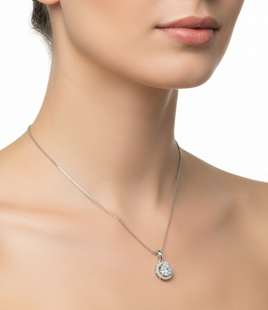 White Gold Chain and Round Cluster Diamond Pendant 14k 16'' TDW:0.32 FG VS2