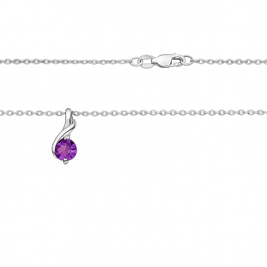 White Gold Necklace with one beautiful Amethyst on setting, 14k