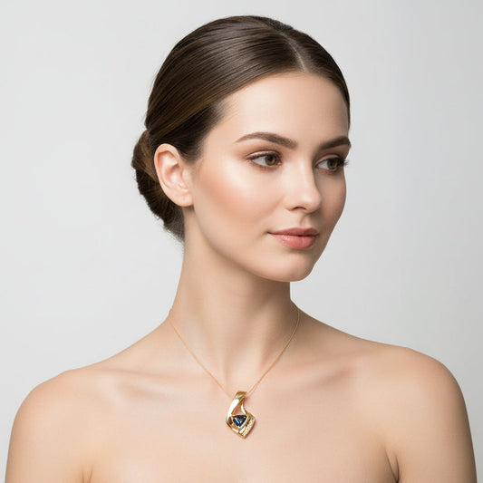 14K Yellow Gold Trillion Cut Mystic Topaz with Diamond Pendant T:0.40ct TDW:0.09ct