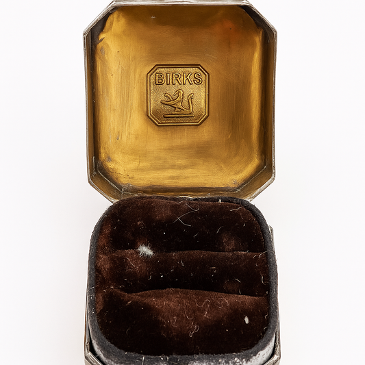 Antique Birks Ring Box – Velvet Interior Double Ring Slot (1930s–1950s)