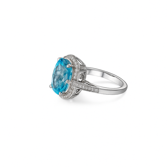 White Gold Blue Topaz and Diamond Ring. 18k , Topaz: 3.4ct, TDW: 0.22ct