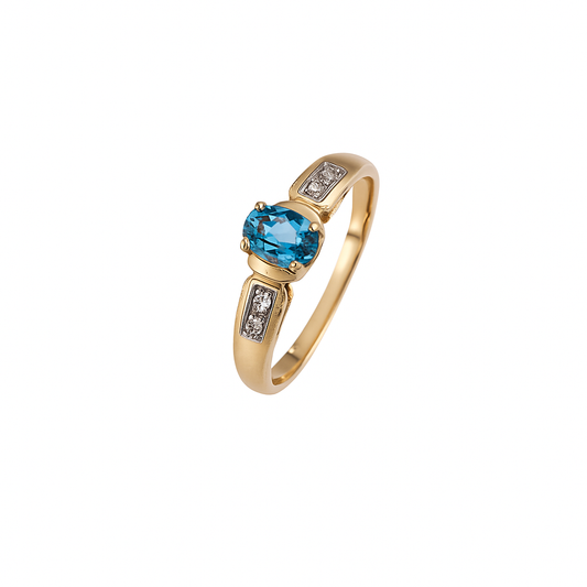10K Yellow Gold Oval Topaz with Diamonds Ring