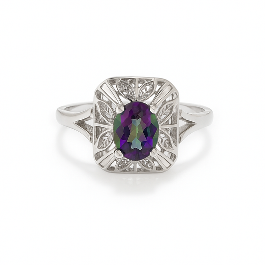 White Gold Enchanted Mystic Topaz Filigree Ring, 10k