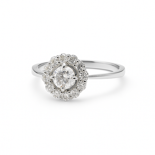 White Gold Diamond Floral Shaped Diamond Cluster Ring, 18k, TDW:0.8ct, SI, J