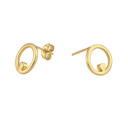 Yellow Gold Circle Stud Earrings, 18k, 2.38gr