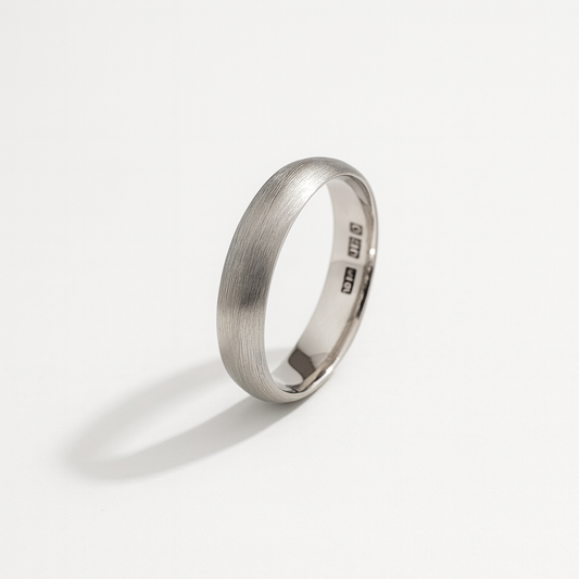 18K White Gold Simple Band Half – dom Surface Matte Finish 4.9 gr