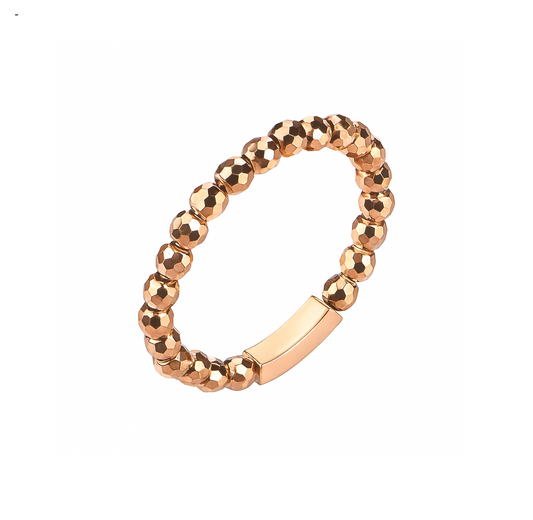 Rose Gold Tone Rotatable Faceted Bead Ring, 18k, 1.94gr