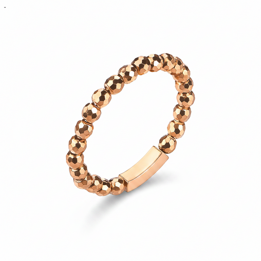 18K Rose Gold Tone Rotatable Faceted Bead Ring