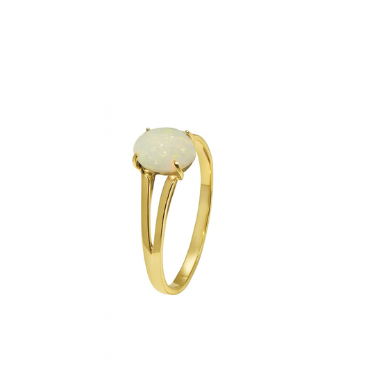 Yellow Gold Natural Opal Split Band Ring, 14k, O:0.3ct Size 7.5