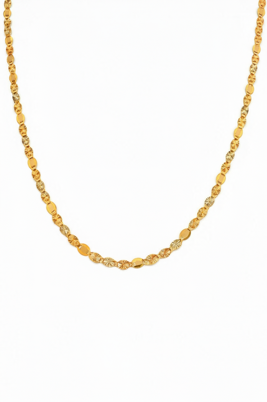 Three Tone Gold Fancy Disk Chain, 14k, 20 inches