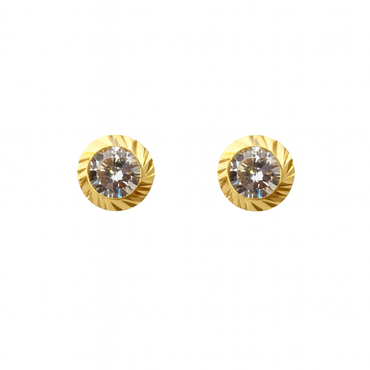 Yellow Gold Round Cut CZ Stud Earrings 14k
