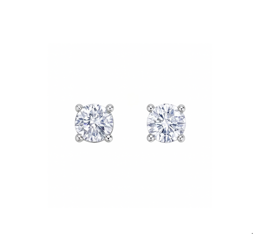 White Gold Round Cut CZ Stud Earrings 14k