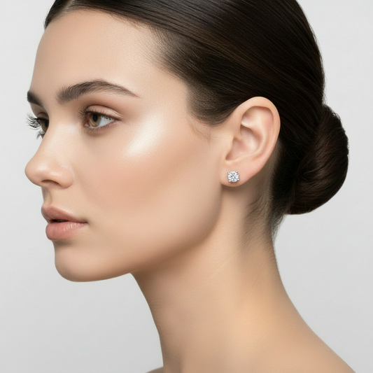 14K White Gold Round Cut CZ Stud Earrings