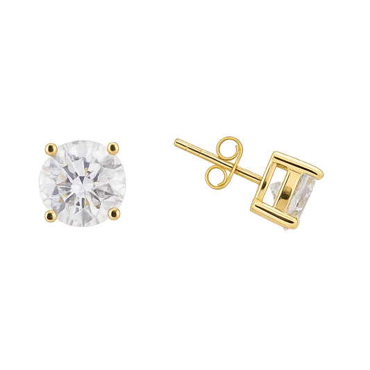 10K Yellow Gold Stud Earrings Round Swarovski 8mm