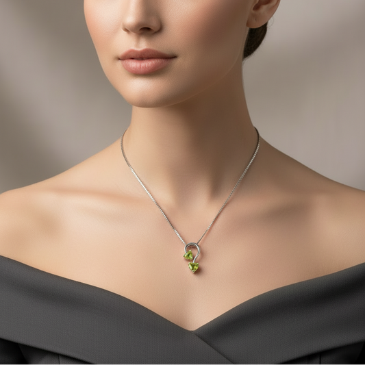 White Gold Peridot Double Heart Pendant 14k P: 0.38ct